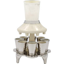 Load image into Gallery viewer, Wine Fountain Kiddush Cup Set, Modern Hand-Painted Enamel Design with Removable Fountain To Make 8 Cup Family Serving Plate For Shabbat and Holidays
