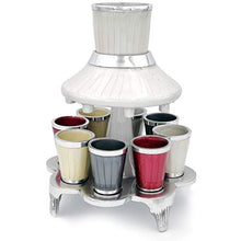 Load image into Gallery viewer, Wine Fountain Kiddush Cup Set, Modern Hand-Painted Enamel Design with Removable Fountain To Make 8 Cup Family Serving Plate For Shabbat and Holidays
