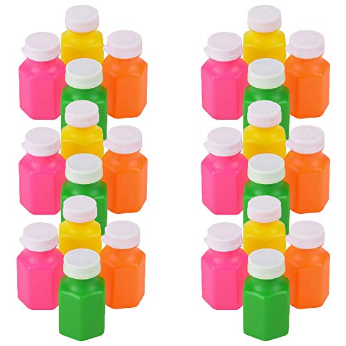 Bubbles in A Mini Neon Bottle, Includes Bubble Wand - Hexagon Bubble Bottles Party Favors, 0.6 Oz Mini Bottle (24-Pack)