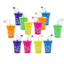Load image into Gallery viewer, Neon Sipper Cups, Colorful Plastic Straw Cups with Lid and Straw, Party Favor 5.5" 6 OZ (12-Pack)
