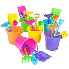 Load image into Gallery viewer, The Dreidel Company Mini Beach Playsets, Play Set Includes 1 Sand Bucket, 1 Shovel, 1 Rake, and 1 Scoop, Birthday Treats for Boys and Girls, Party Favors for Kids and Toddlers

