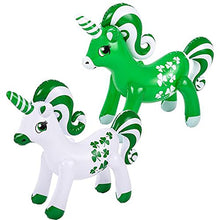 Load image into Gallery viewer, The Dreidel Company St. Patrick&#39;s Day Unicorn Inflate 24&quot;, Green &amp; White Unicorn Toy with Shamrock Design, Birthday Party Decoration, Carnival Prizes
