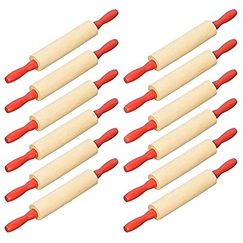 Red Wooden Rolling Pin Dough Roller For Little Bakers, Kids, Young Children, Arts and Crafts Clay Roller, 7.5