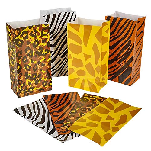 Safari Zoo Animal Jungle Paper Treat Bags, School Supplies and Children's Birthday Party Bags, 24-Pack