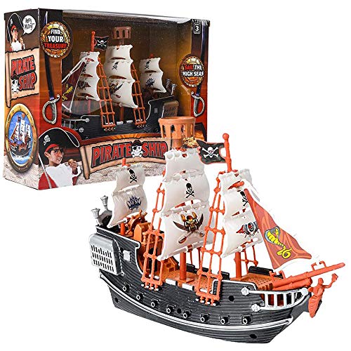 The Dreidel Company Detailed Pirate Boat Ship Adventure Playset, Pirate Fun Toy, Party Favors, 10
