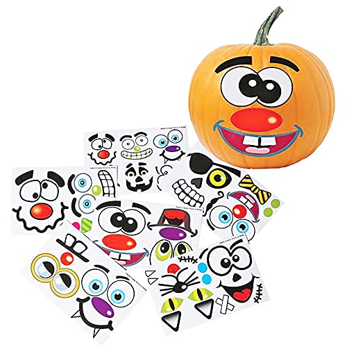 Halloween Pumpkin Decorating Face Stickers Make Jack-O-Lantern Sticker Face, Great for Arts and Crafts, Party Favors (12-Pack)