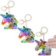 Load image into Gallery viewer, Rainbow Silver Unicorn Keychains, Flip Sequin Plush
