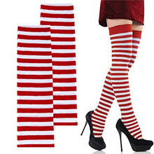 Load image into Gallery viewer, The Dreidel Company Christmas Leggings, Red and White Stripped, Great for Holiday Parties
