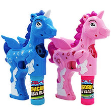 Load image into Gallery viewer, The Dreidel Company Unicorn Bubble Blaster Light-Up and Sound, Includes 2 or 4 Bottles of Bubble Solution Refill, Party Favors, Batteries Included
