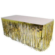 Load image into Gallery viewer, Table Skirt Foil Fringe Curtains Glossy Metallic Tinsel for Party Birthday, Gatherings, Holiday, Wedding Decorations, 12' x 30" Inches
