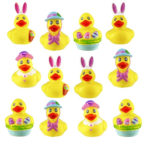 The Dreidel Company Happy Easter Rubber Duck Toy Bunny Rabbit Duckies for Kids Easter Eggs, Bath Birthday Gifts Baby Showers Summer Beach and Pool Activity, 2