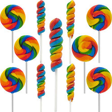 Load image into Gallery viewer, Rainbow Twists and Swirls Lollipop Mix, Mixed Fruit Flavor, Individually Wrapped, 2&quot; and 3&quot; Inch Suckers
