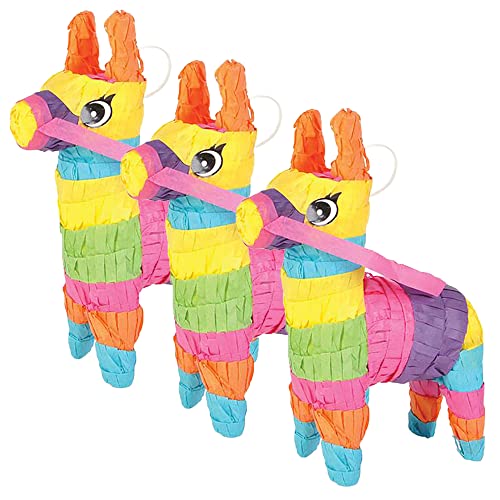 Mini Donkey Pinatas, Little Rainbow Donkey Pinatas for Birthday, Cinco De Mayo, Fiestas Decorations Party Favors, 3-Pack 4