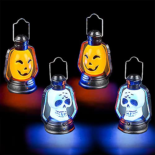 The Dreidel Company Halloween Mini Flashing Lanterns, Halloween Decorative Handheld Lights, Spooky Orange Pumpkin and Skeleton (4-Pack)