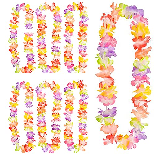 The Dreidel Company Rainbow Luau Carnation Leis Necklace, Medium Petal Flower Leis, Tropical Flower Assorted Floral Designs, Party Fun, 36