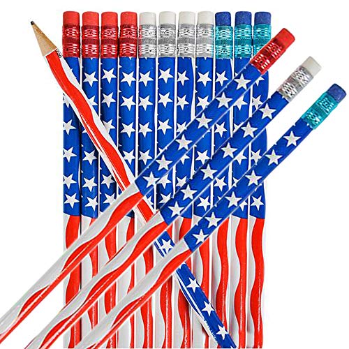 American Flag USA Pencils, Wooden 4th Of July Give Away - 7 1/2