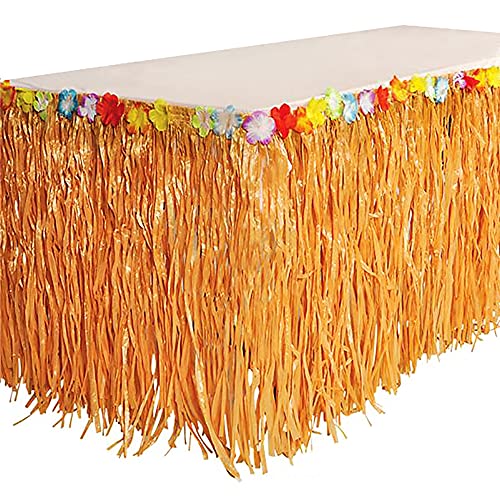 Artificial Luau Grass Table Skirt Fringe Curtains Glossy Tinsel for Party Birthday, Gatherings, Holiday, Wedding Decorations, 9' x 29