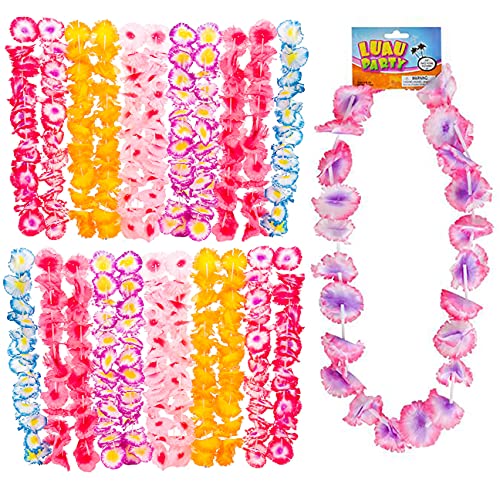 Two-Tone Luau Carnation Leis Necklace, Tropical Flower Assorted Floral Designs, Party Fun, 38