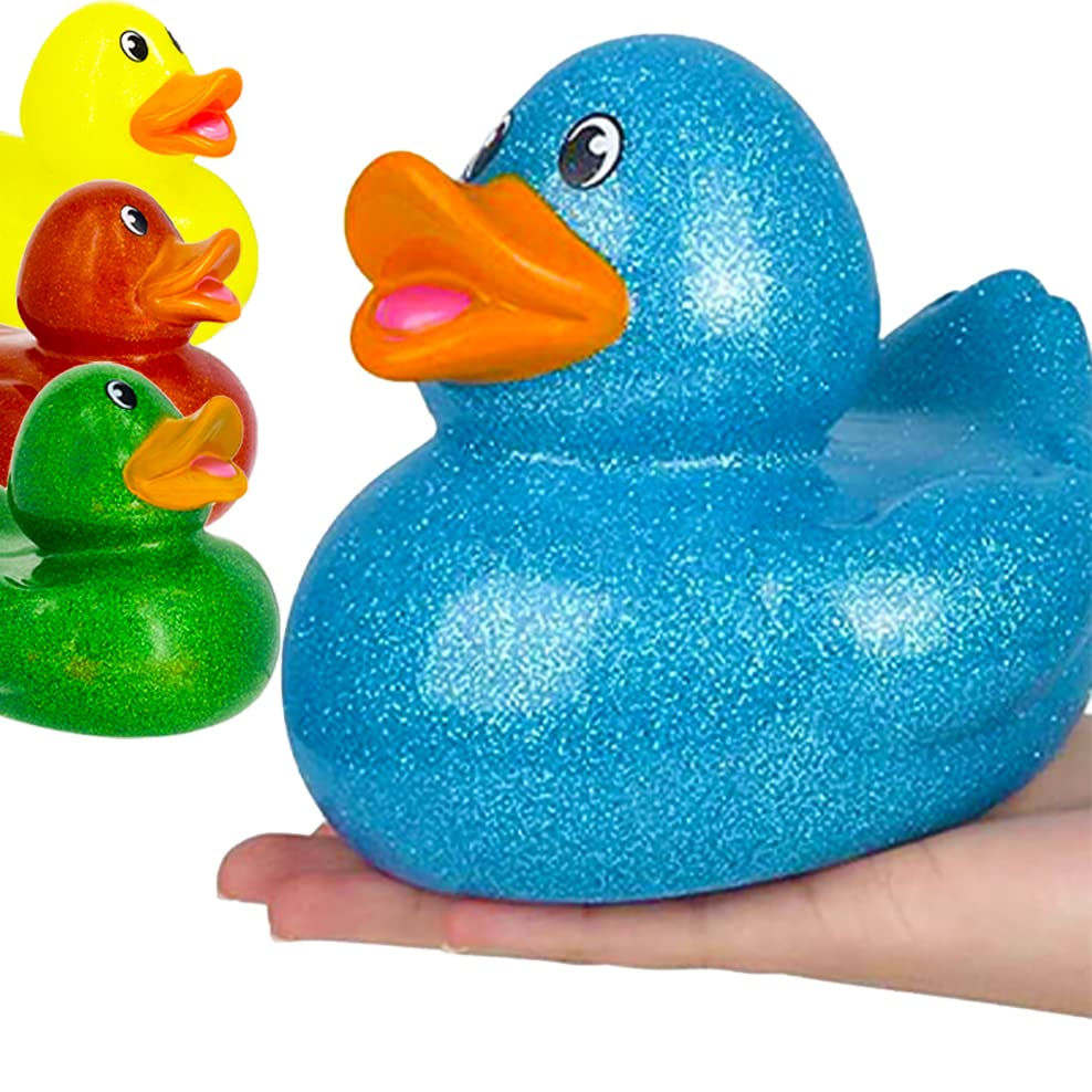 The Dreidel Company Glitter Rubber Duck Toy Assortment Duckies for Kids, Bath Birthday Gifts Baby Showers Summer Beach and Pool Activity, 6